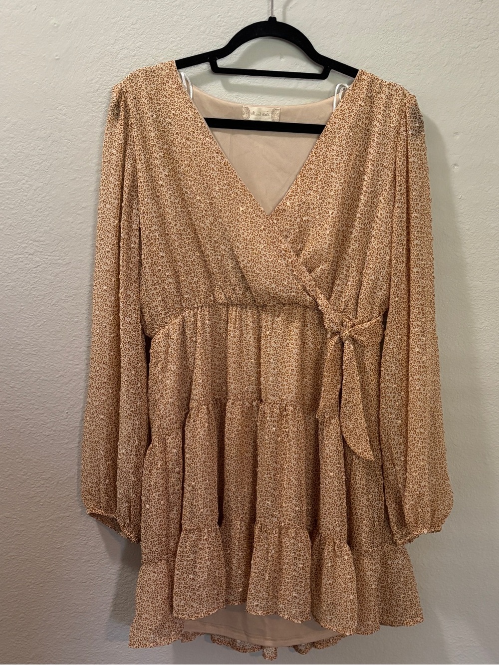 Altar’d State Leopard Print Swiss Dot Mini Wrap Dress Size Large